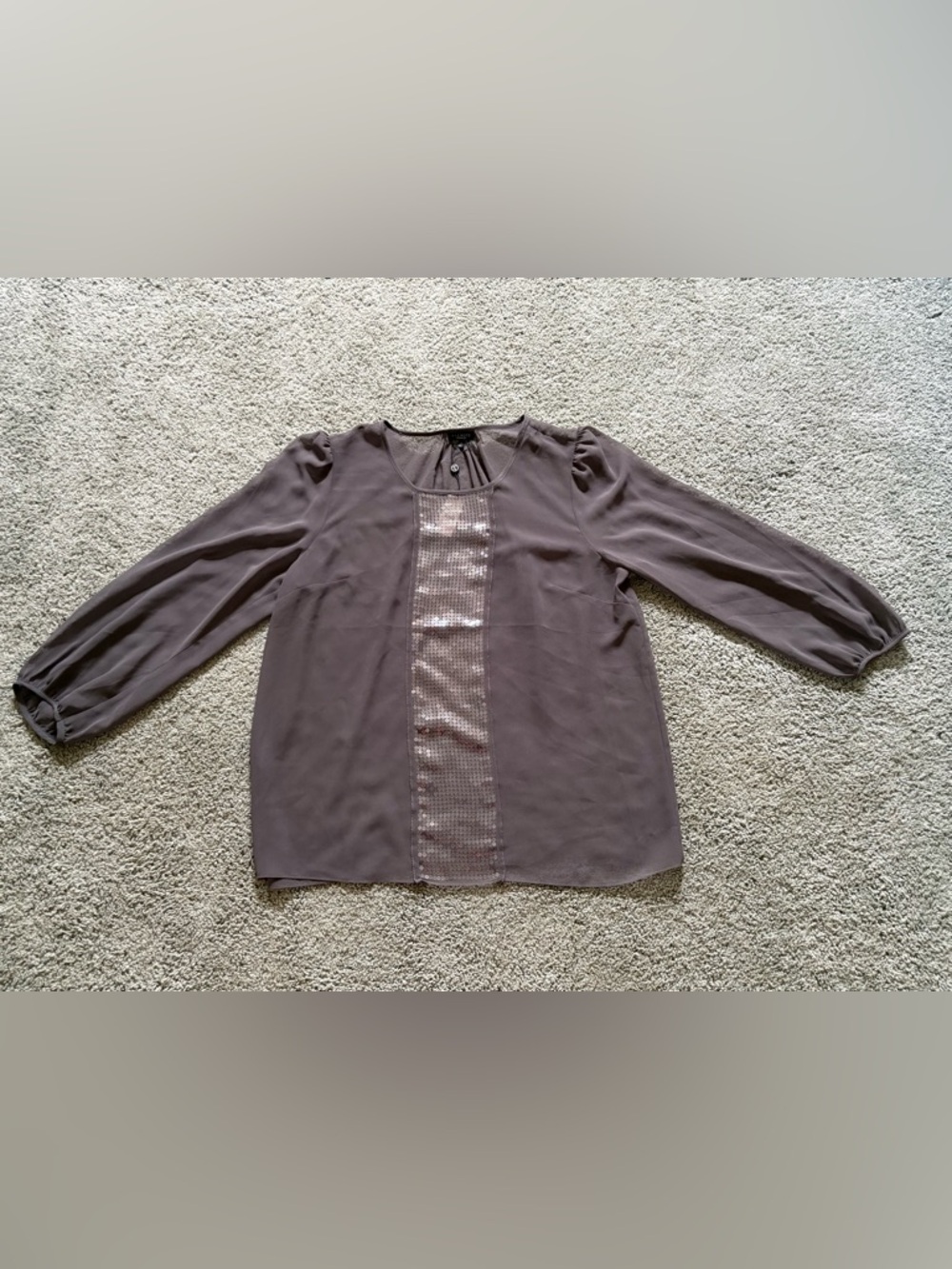 Talbots Sheer Sequin Gray Blouse Womens Size 12 NWT 3/4 Sleeves Shirt Top Party